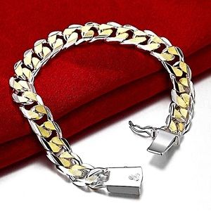 Cuban Chain Link Sterling Silver Gold Silver Unisex Bracelet